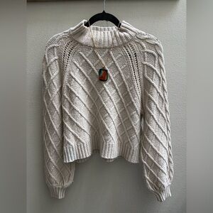 American Eagle Outfitters Beige Cable Knit Turtleneck Sweater